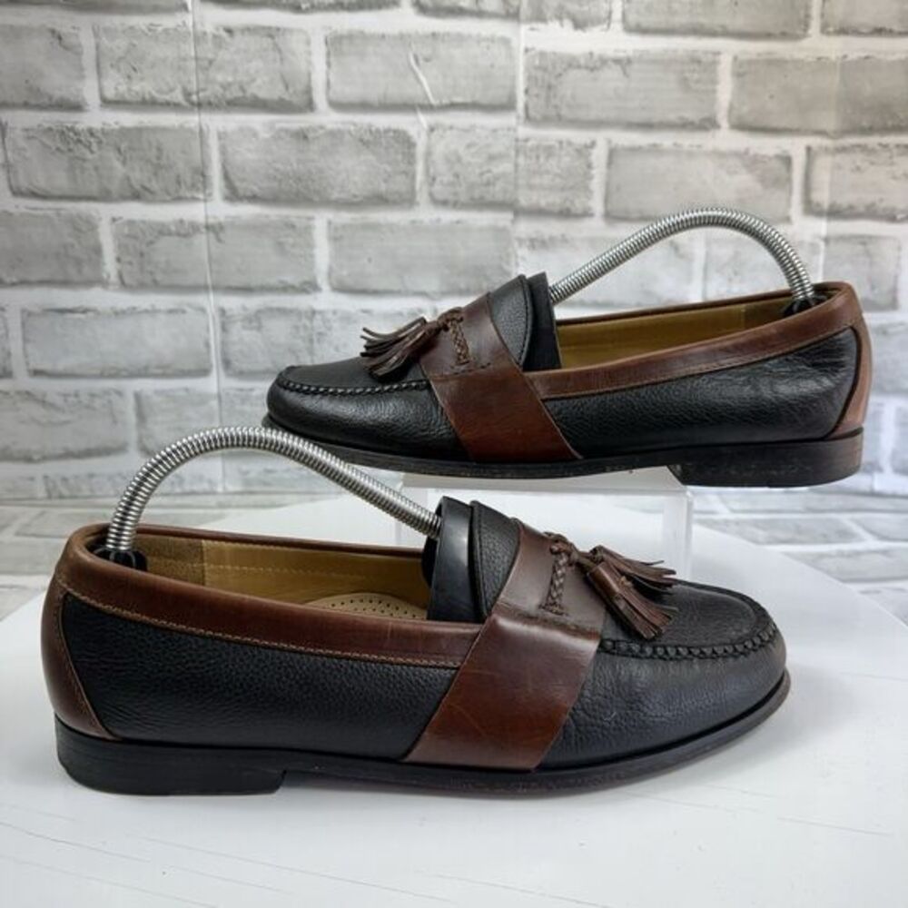 Cole Haan Men's 9 Black Brown Leather Slip Kiltie Tassel Loafer Casual Shoes